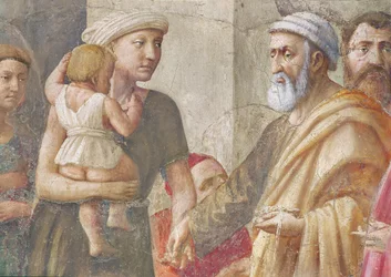 Detail von St. Peter und der Frau und dem Kind, aus St. Peter und St. Paul verteilen Almosen, ca. 1426 (Detail)